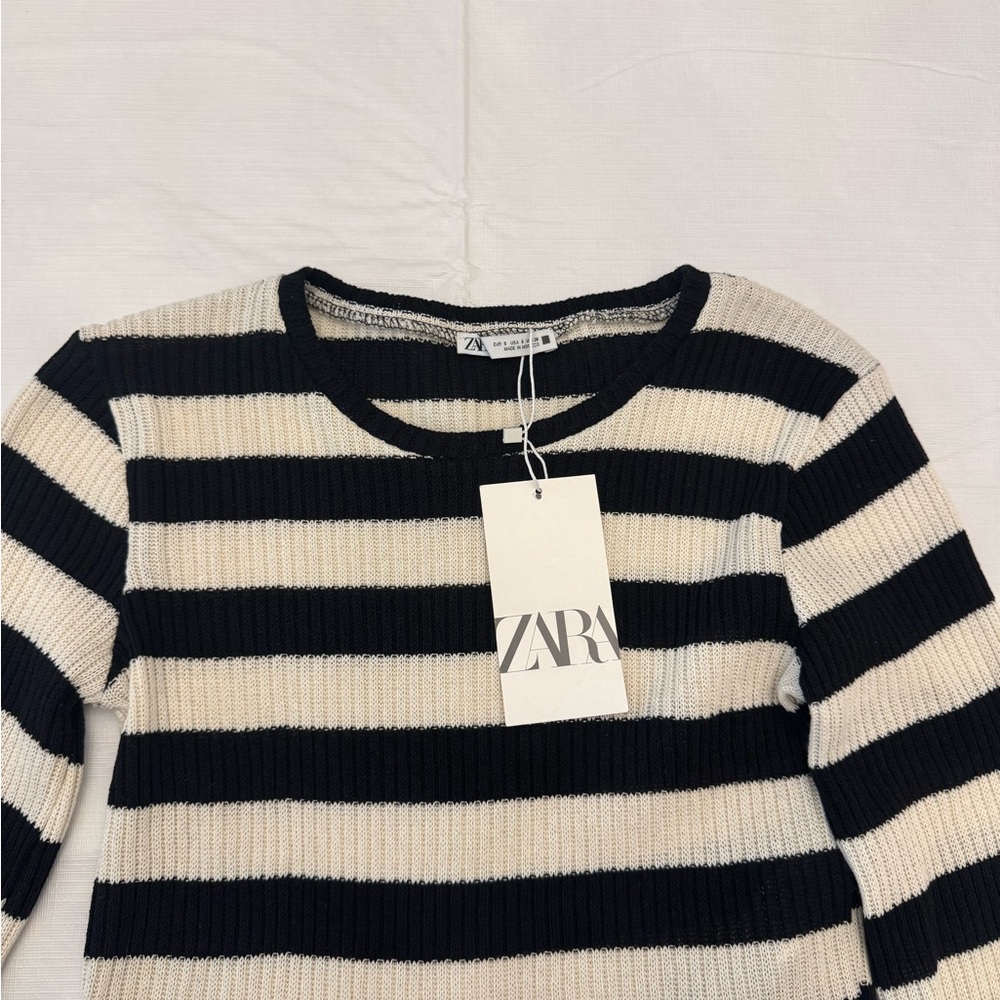 ZARA Black and Cream Striped Sweater